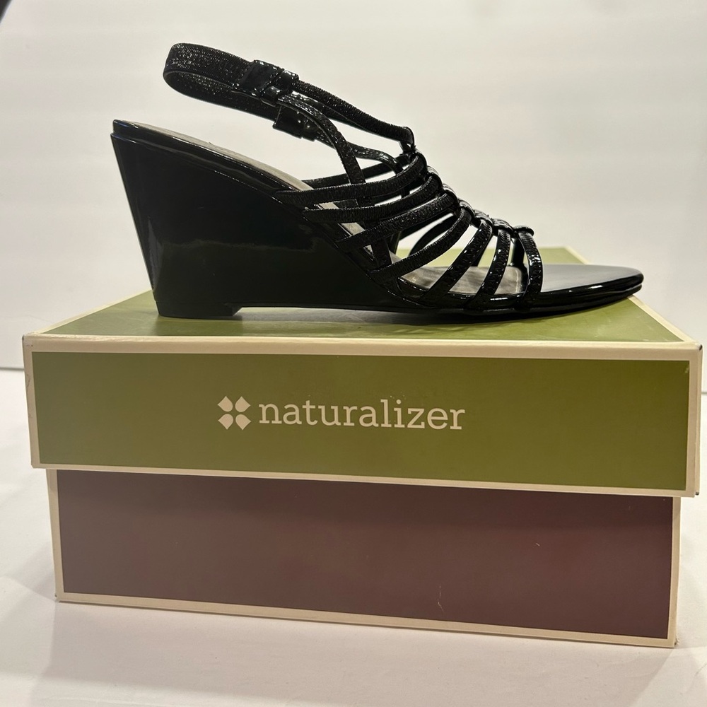 Naturalizer Jetty Black Wedge Sandals with Intricate Straps - Size 7.5 M
